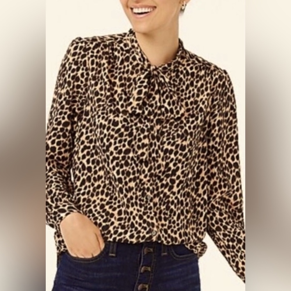 J. Crew Leopard Print Blouse - Black and Tan